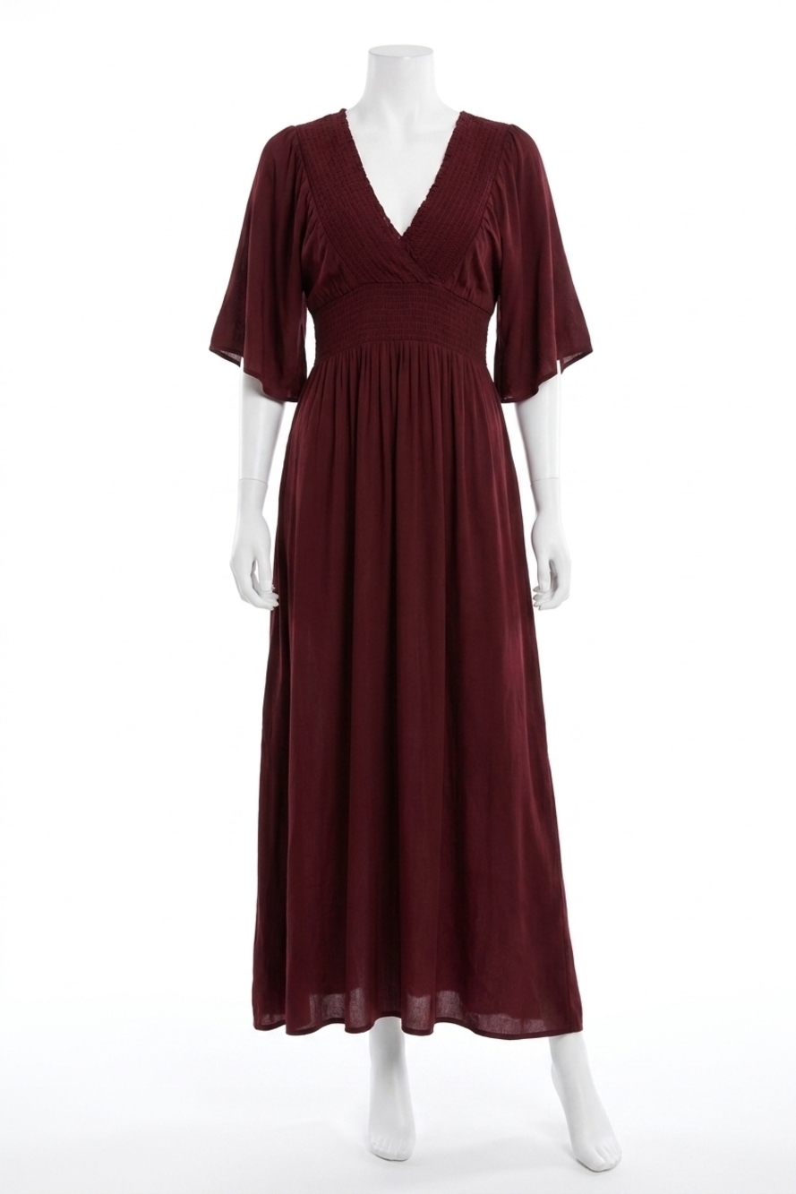 NEW MITTOSHOP smocking detail maxi dress in wine